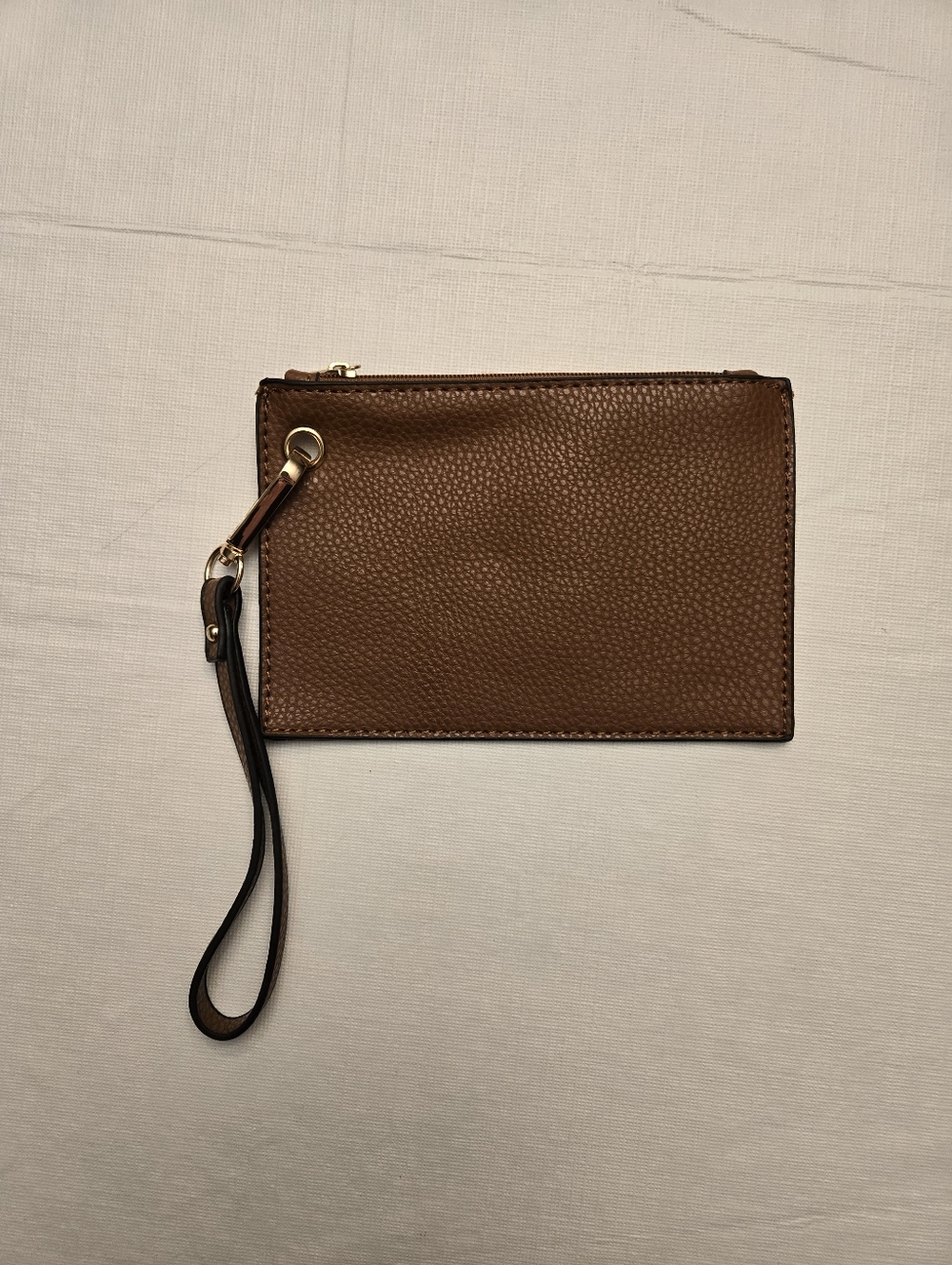 Brown Pebbled Leather Wristlet Clutch